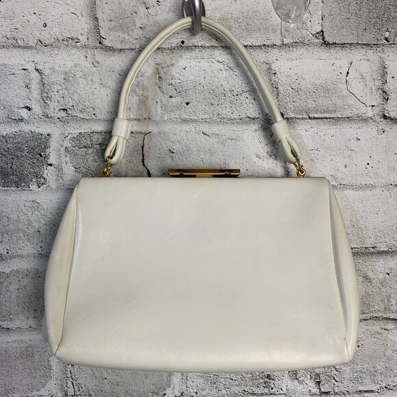 Vintage 50s Vinyl Faux Leather Top Handle Shoulder Bag Retro Handbag Purse - Picture 2 of 15